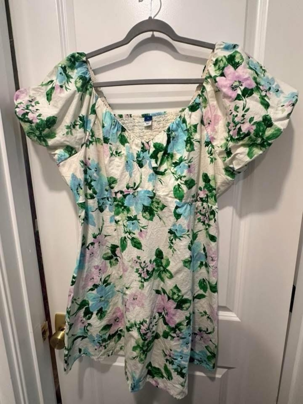 Old Navy Cream Floral Mini Dress with Blue & Pink Blooms